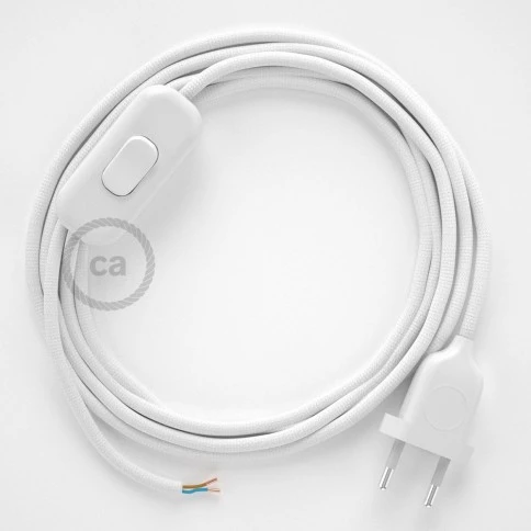 Cablaggio per lampada, cavo RM01 Effetto Seta Bianco 1,80 m. Scegli il colore dell'interuttore e della spina.