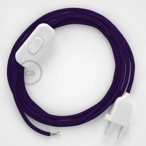 Cablaggio per lampada, cavo RM14 Effetto Seta Viola 1,80 m. Scegli il colore dell'interuttore e della spina.