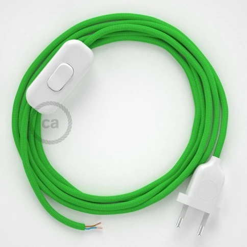 Cablaggio per lampada, cavo RM18 Effetto Seta Verde Lime 1,80 m. Scegli il colore dell'interuttore e della spina.