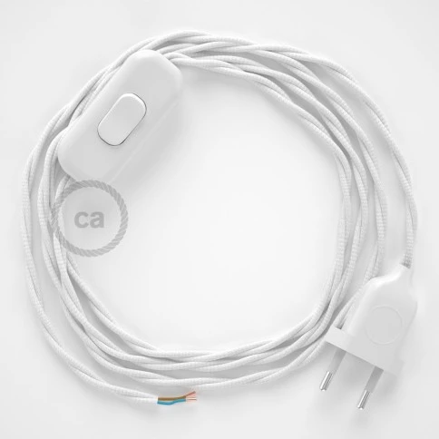 Cablaggio per lampada, cavo TM01 Effetto Seta Bianco 1,80 m. Scegli il colore dell'interuttore e della spina.