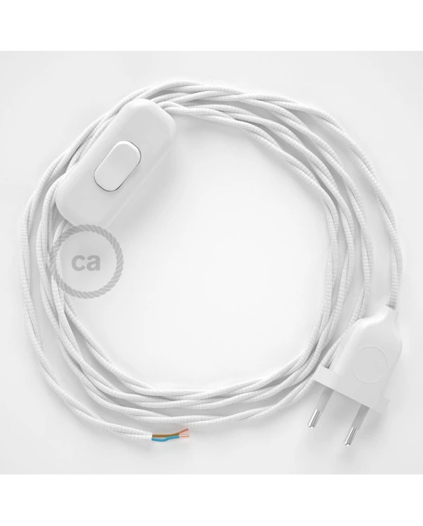 Cablaggio per lampada, cavo TM01 Effetto Seta Bianco 1,80 m. Scegli il colore dell'interuttore e della spina.