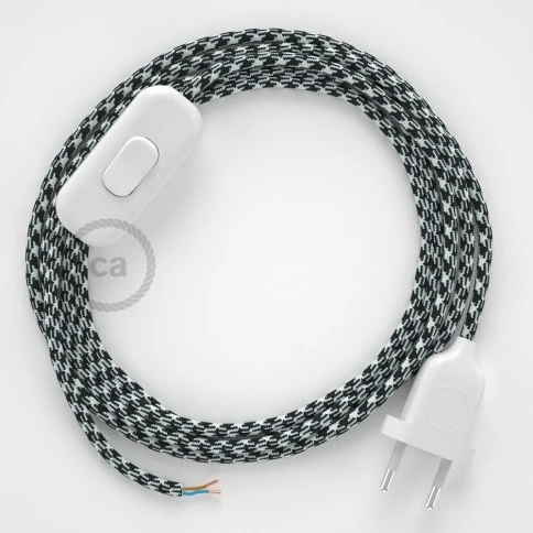Cablaggio per lampada, cavo RP04 Effetto Seta Bicolore Nero 1,80 m. Scegli il colore dell'interuttore e della spina.