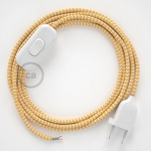 Cablaggio per lampada, cavo RZ10 Effetto Seta ZigZag Giallo 1,80 m. Scegli il colore dell'interuttore e della spina.