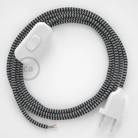 Cablaggio per lampada, cavo RZ04 Effetto Seta ZigZag Nero 1,80 m. Scegli il colore dell'interuttore e della spina.
