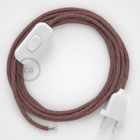 Cablaggio per lampada, cavo RS83 Cotone Glitterato Rosso 1,80 m. Scegli il colore dell'interuttore e della spina.