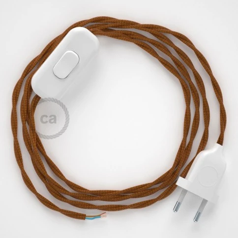 Cablaggio per lampada, cavo TM22 Effetto Seta Whiskey 1,80 m. Scegli il colore dell'interuttore e della spina.