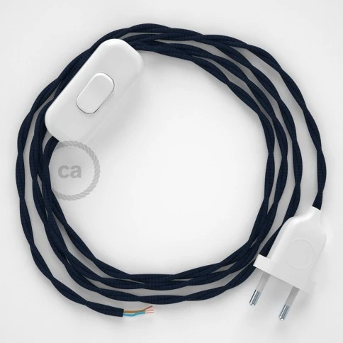 Cablaggio per lampada, cavo TM20 Effetto Seta Blu scuro 1,80 m. Scegli il colore dell'interuttore e della spina.