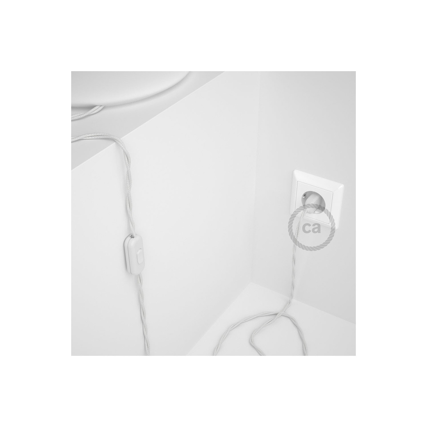 Cablaggio per lampada, cavo TC01 Cotone Bianco 1,80 m. Scegli il colore dell'interuttore e della spina.