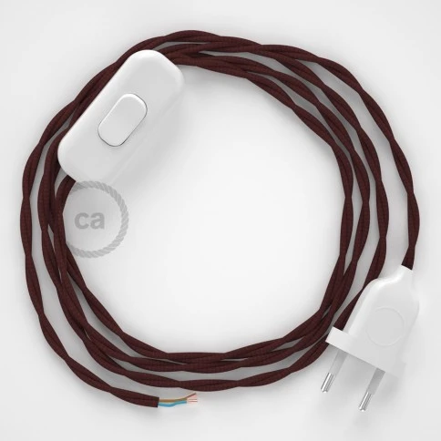 Cablaggio per lampada, cavo TM19 Effetto Seta Bordeaux 1,80 m. Scegli il colore dell'interuttore e della spina.