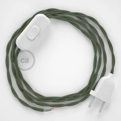 Cablaggio per lampada, cavo TC63 Cotone Verde Grigio 1,80 m. Scegli il colore dell'interuttore e della spina.