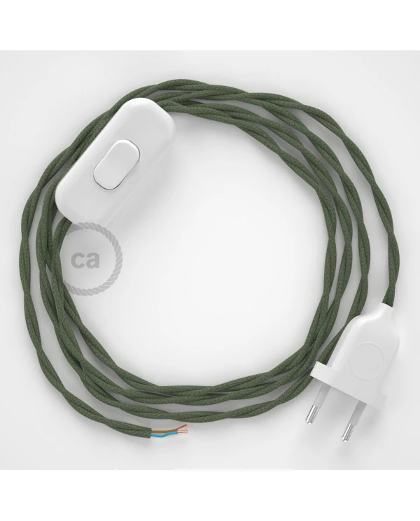 Cablaggio per lampada, cavo TC63 Cotone Verde Grigio 1,80 m. Scegli il colore dell'interuttore e della spina.