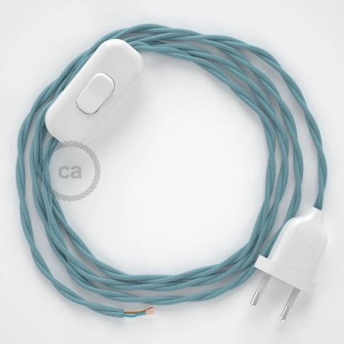 Cablaggio per lampada, cavo TC53 Cotone Oceano 1,80 m. Scegli il colore dell'interuttore e della spina.