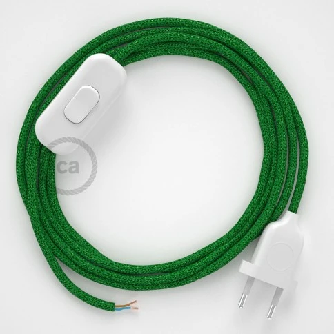 Cablaggio per lampada, cavo RL06 Effetto Seta Glitterato Verde 1,80 m. Scegli il colore dell'interuttore e della spina.