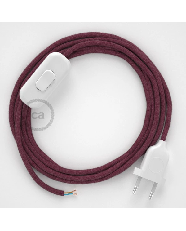 Cablaggio per lampada, cavo RC32 Cotone Vinaccia 1,80 m. Scegli il colore dell'interuttore e della spina.