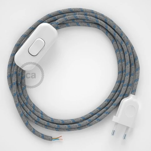 Cablaggio per lampada, cavo RD55 Stripes Blu Steward 1,80 m. Scegli il colore dell'interuttore e della spina.