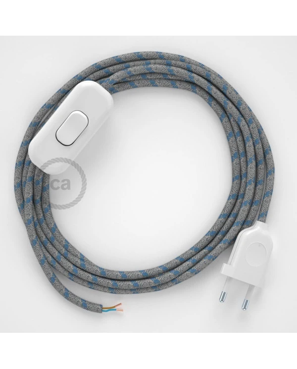 Cablaggio per lampada, cavo RD55 Stripes Blu Steward 1,80 m. Scegli il colore dell'interuttore e della spina.