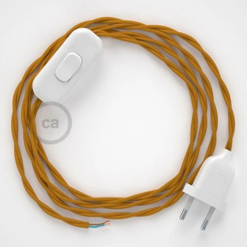 Cablaggio per lampada, cavo TM25 Effetto Seta Senape 1,80 m. Scegli il colore dell'interuttore e della spina.