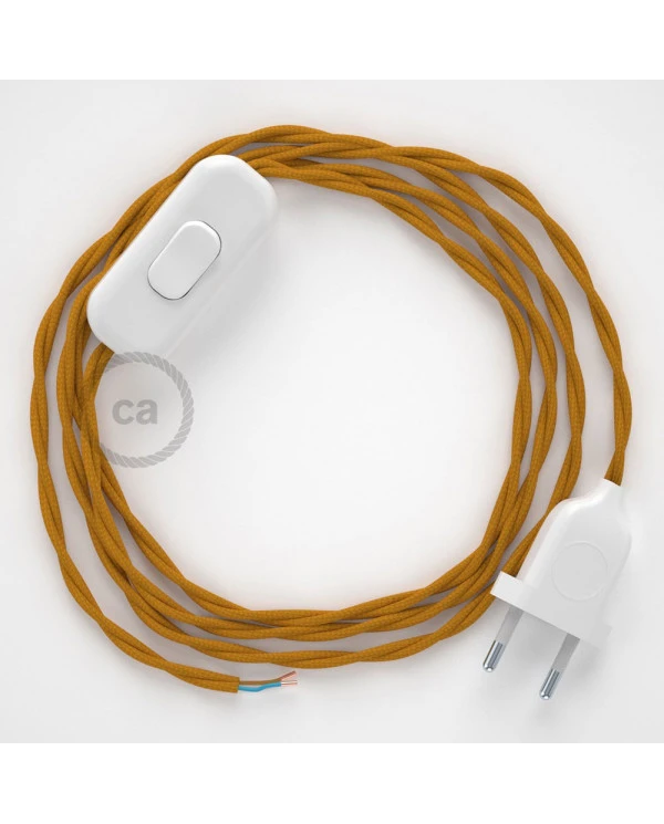 Cablaggio per lampada, cavo TM25 Effetto Seta Senape 1,80 m. Scegli il colore dell'interuttore e della spina.