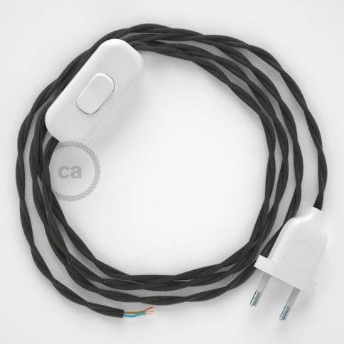 Cablaggio per lampada, cavo TM26 Effetto Seta Grigio Scuro 1,80 m. Scegli il colore dell'interuttore e della spina.