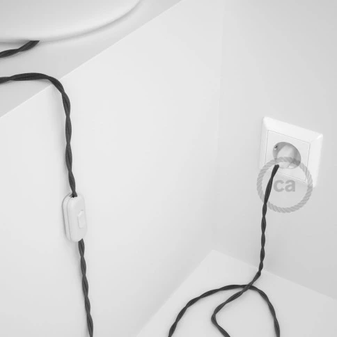Cablaggio per lampada, cavo TM26 Effetto Seta Grigio Scuro 1,80 m. Scegli il colore dell'interuttore e della spina.