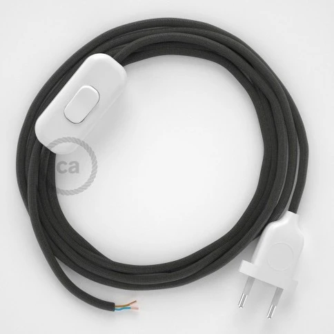 Cablaggio per lampada, cavo RM26 Effetto Seta Grigio Scuro 1,80 m. Scegli il colore dell'interuttore e della spina.