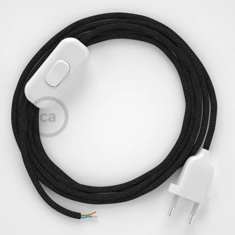 Cablaggio per lampada, cavo RL04 Effetto Seta Glitterato Nero 1,80 m. Scegli il colore dell'interuttore e della spina.