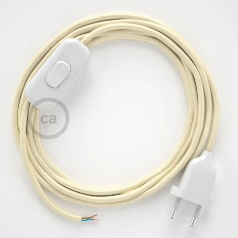 Cablaggio per lampada, cavo RM00 Effetto Seta Avorio 1,80 m. Scegli il colore dell'interuttore e della spina.