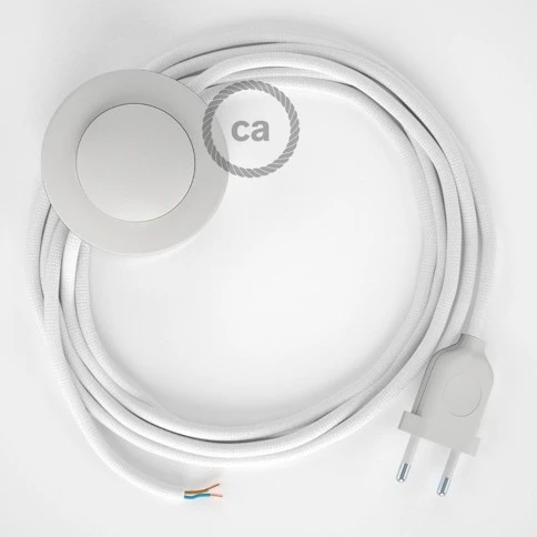 Cablaggio per piantana, cavo RM01 Effetto Seta Bianco 3 m. Scegli il colore dell'interruttore e della spina.
