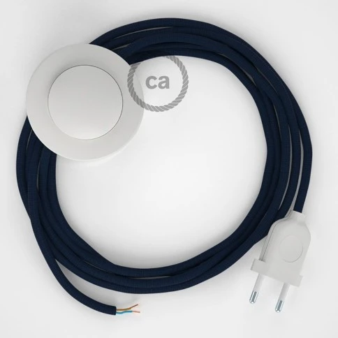 Cablaggio per piantana, cavo RM20 Effetto Seta Blu scuro 3 m. Scegli il colore dell'interruttore e della spina.