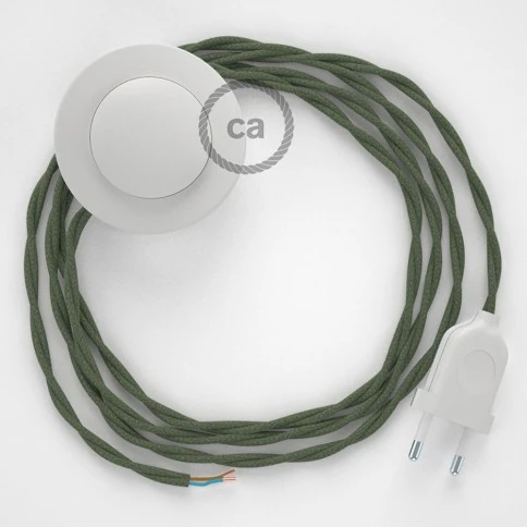 Cablaggio per piantana, cavo TC63 Cotone Verde Grigio 3 m. Scegli il colore dell'interruttore e della spina.