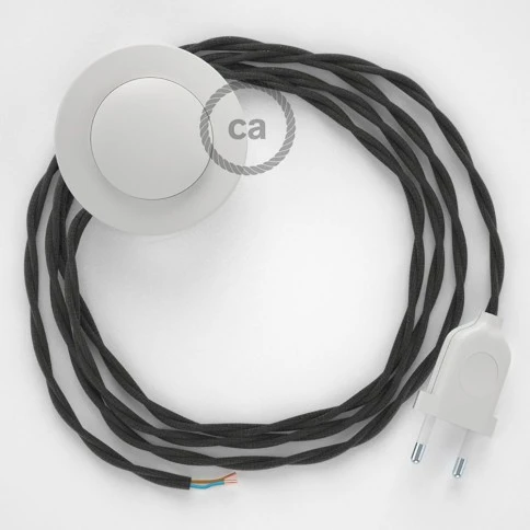 Cablaggio per piantana, cavo TM26 Effetto Seta Grigio Scuro 3 m. Scegli il colore dell'interruttore e della spina.