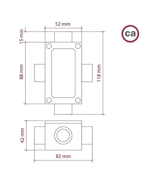 Giunto di derivazione a quattro uscite con forma a X per Creative-Tube, corpo in alluminio