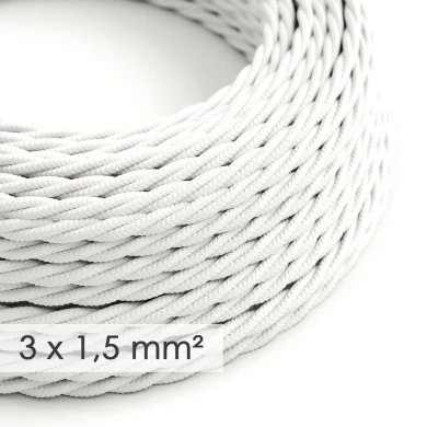 Cavo elettrico a larga sezione 3x1,50 trecciato - tessuto effetto seta Bianco TM01