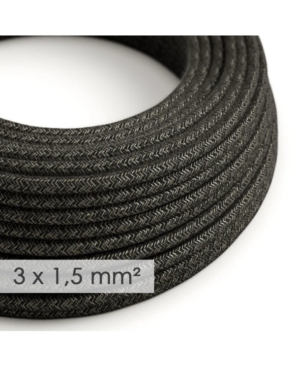 Cavo elettrico a larga sezione 3x1,50 rotondo - lino naturale Antracite RN03