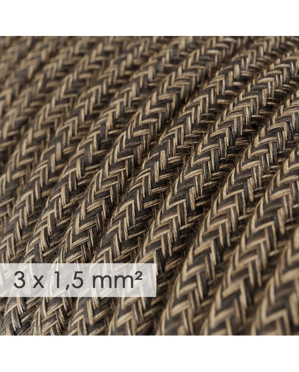 Cavo elettrico a larga sezione 3x1,50 rotondo - lino naturale Marrone RN04