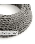 Cavo elettrico a larga sezione 3x1,50 trecciato - lino naturale Grigio TN02