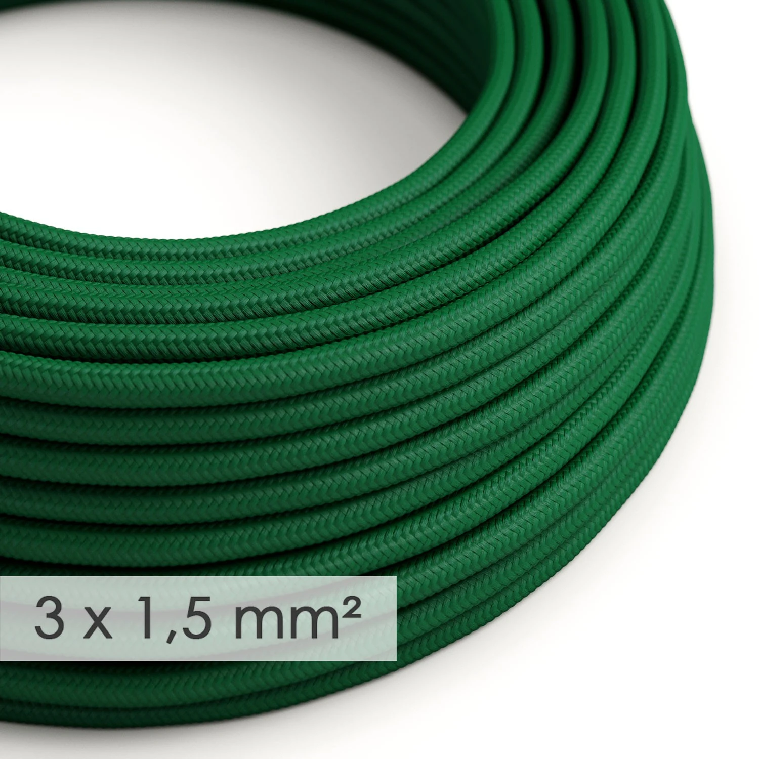 Cavo elettrico a larga sezione 3x1,50 rotondo - tessuto effetto seta Verde scuro RM21