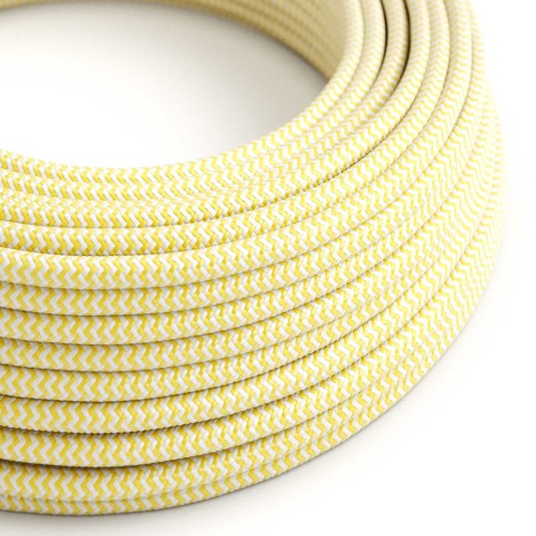 Cavo tessile Giallo Mais e Bianco Ottico ZigZag lucido - L'Originale Creative-Cables - RZ10 rotondo 2x0,75mm / 3x0,75mm