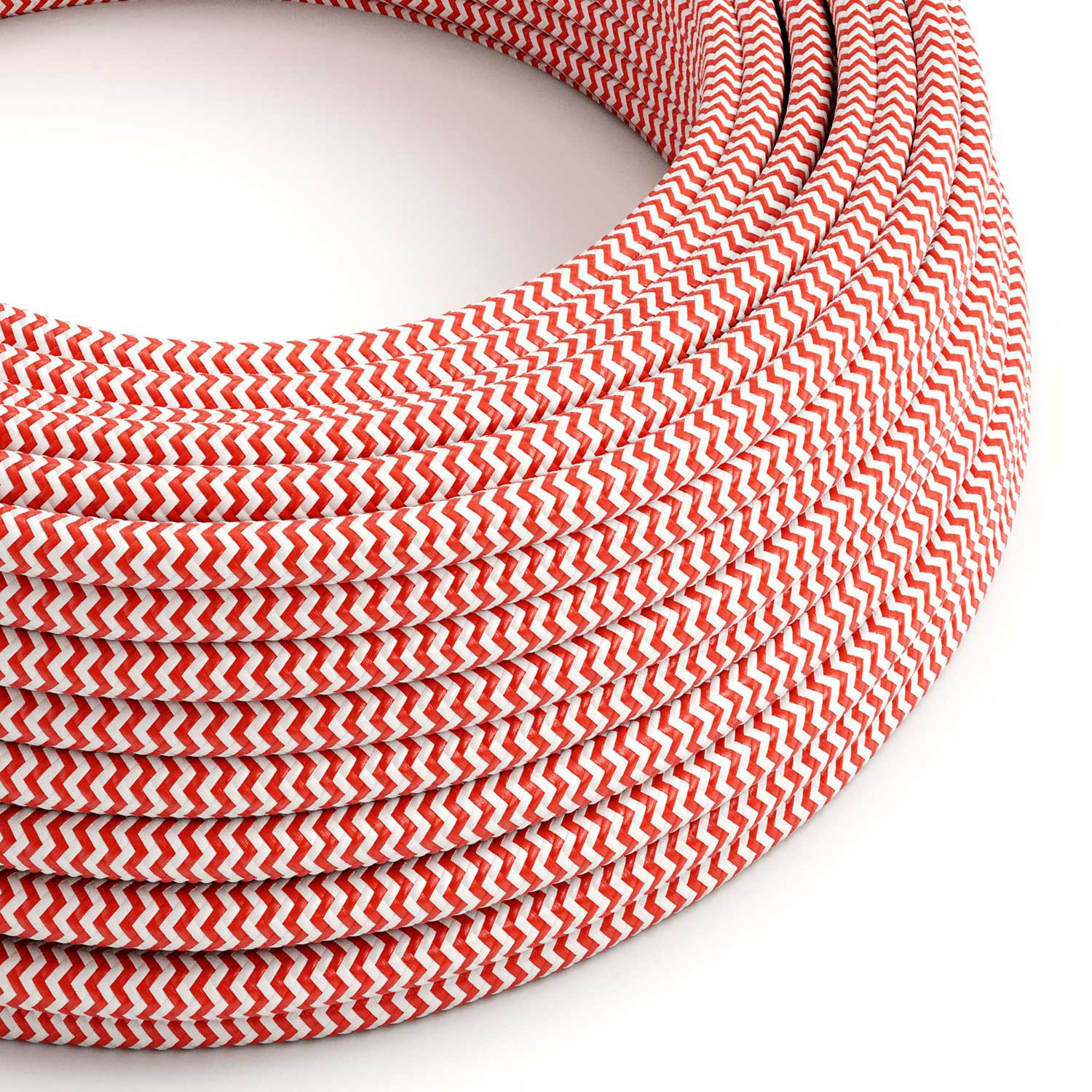 Cavo tessile Rosso Fuoco e Bianco Ottico ZigZag lucido - L'Originale Creative-Cables - RZ09 rotondo 2x0,75mm / 3x0,75mm