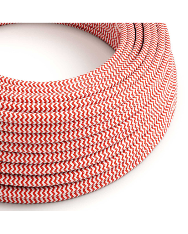 Cavo tessile Rosso Fuoco e Bianco Ottico ZigZag lucido - L'Originale Creative-Cables - RZ09 rotondo 2x0,75mm / 3x0,75mm