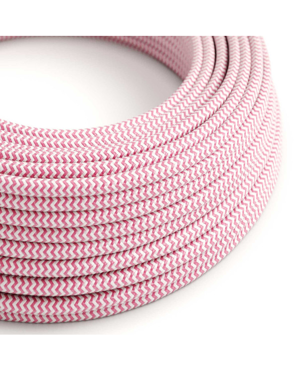Cavo tessile Rosa Fucsia e Bianco Ottico ZigZag lucido - L'Originale Creative-Cables - RZ08 rotondo 2x0,75mm / 3x0,75mm