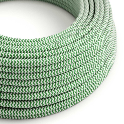 Cavo tessile Verde Prato e Bianco Ottico ZigZag lucido - L'Originale Creative-Cables - RZ06 rotondo 2x0,75mm / 3x0,75mm