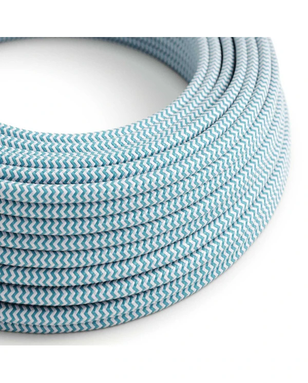 Filo elettrico colorato lucido Blu Ciano e Bianco Ottico ZigZag - L'Originale Creative Cables, ottimo per le tue lampade - RZ11