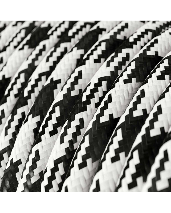 Cavo tessile Bianco Ottico e Nero Carbone Pied de Poule lucido - L'Originale Creative-Cables - RP04 rotondo 2x0,75mm / 3x0,75mm