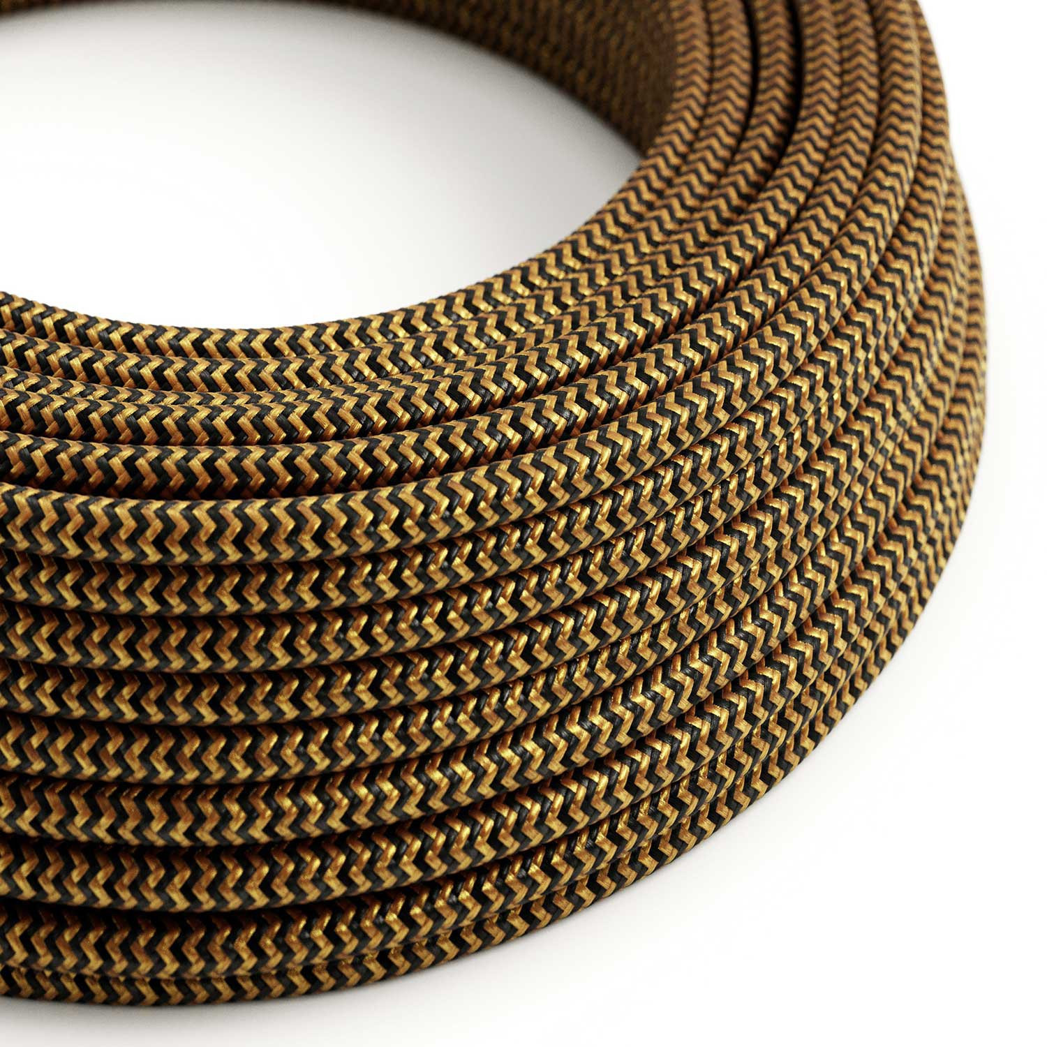 Cavo tessile Oro e Nero Carbone ZigZag lucido - L'Originale Creative-Cables - RZ24 rotondo 2x0,75mm / 3x0,75mm