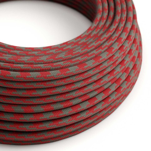 Cavo tessile Rosso Fuoco e Grigio Pied de Poule in cotone - L'Originale Creative-Cables - RP28 rotondo 2x0,75mm / 3x0,75mm
