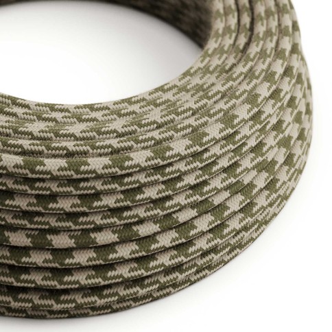 Cavo tessile Verde Timo e Tortora Pied de Poule in cotone - L'Originale Creative-Cables - RP30 rotondo 2x0,75mm / 3x0,75mm