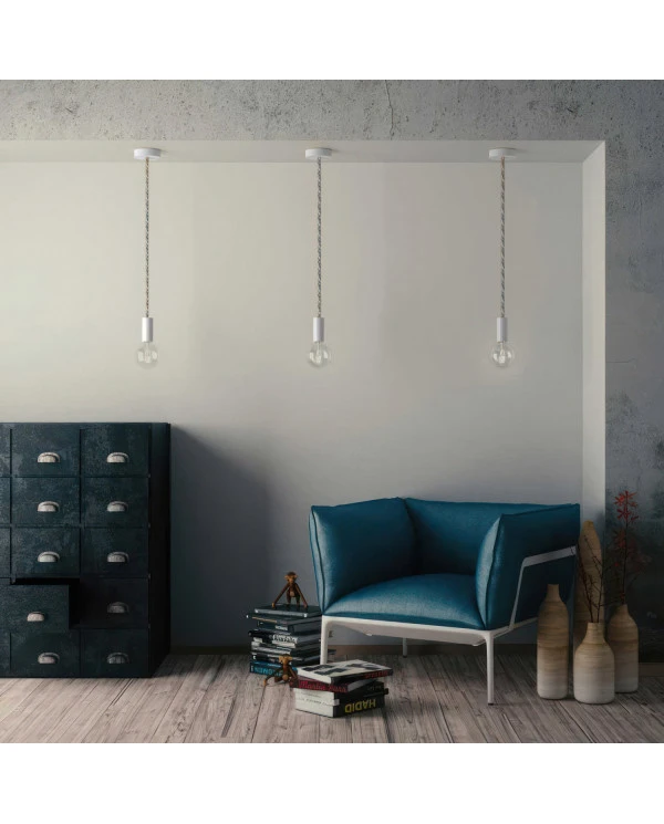 Cordone XL, cavo elettrico 3x0,75. Rivestimento in juta, cotone e lino naturale Country. Diametro 16mm.