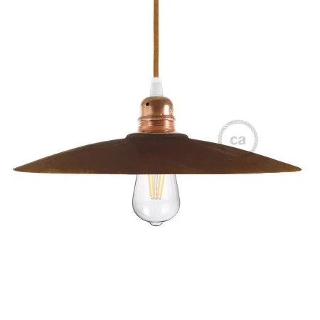 Paralume Piatto in ceramica per sospensione - Made in Italy - Effetto corten - Bianco