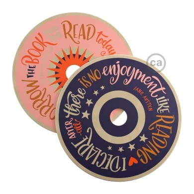 UFO Paralume in legno illustrato da Pemberley Pond con frasi e motivi dedicati alla lettura, diametro 33 cm